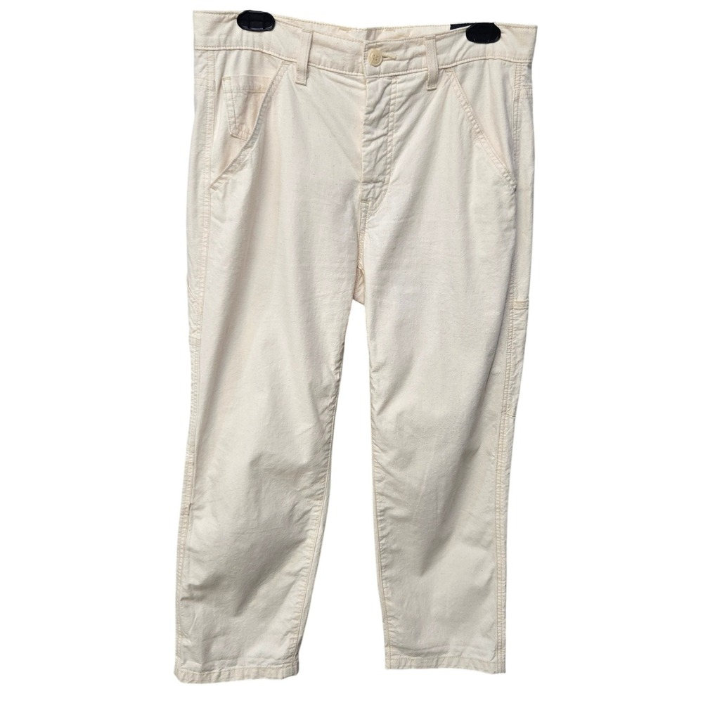Vince 100% Organic Cotton Cropped Pants Women Size 27 Ivory Cargo Straight‎ Leg